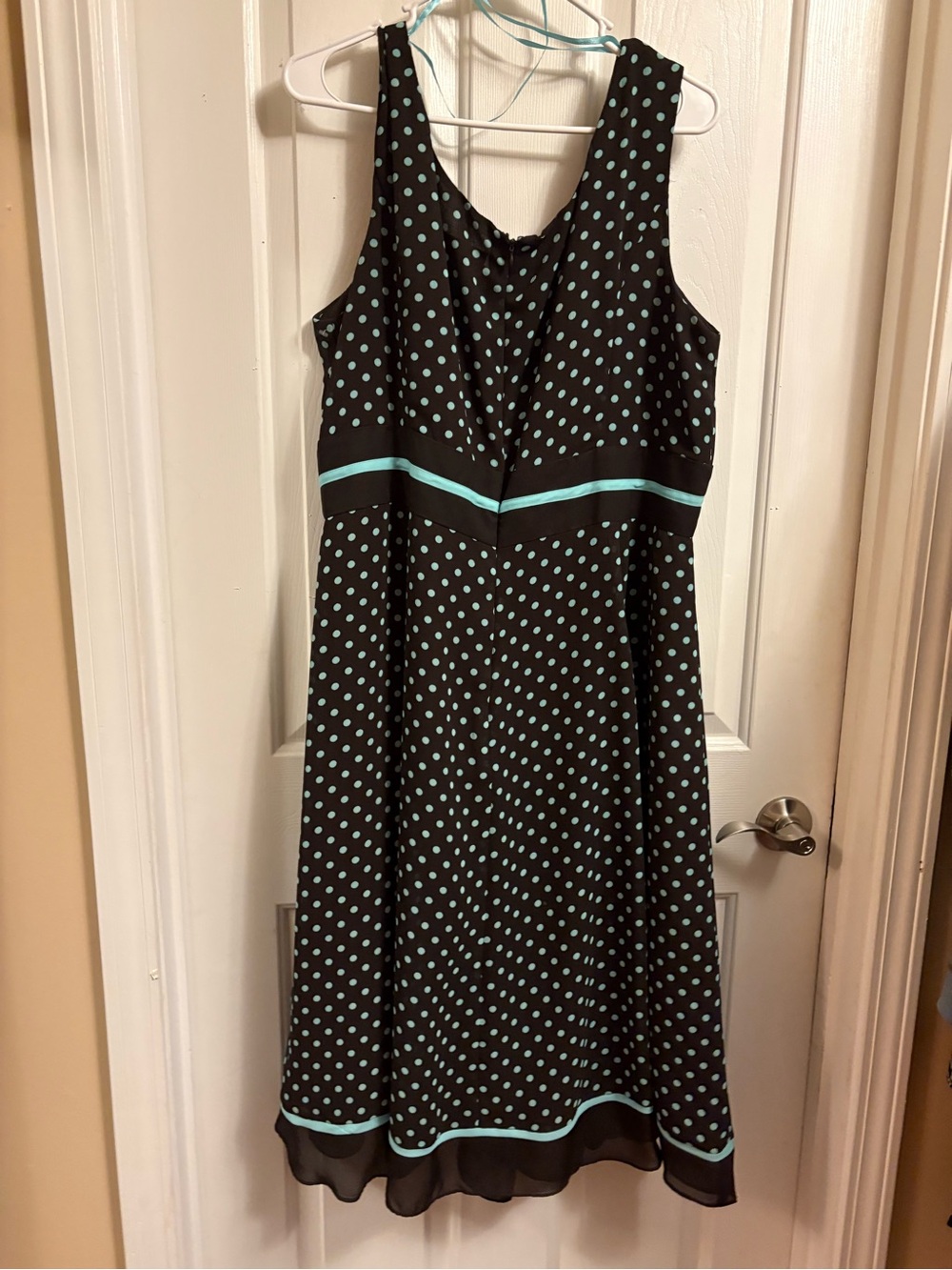 Studio I Black Dress with Aqua Polka Dots and Aqua Trim
